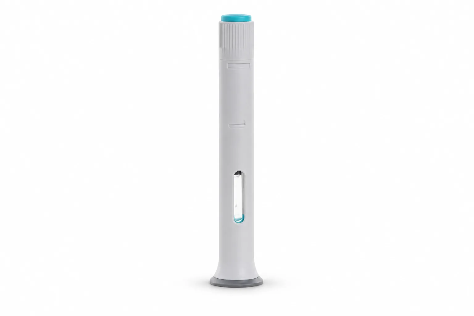 Automatic pen injector standing view on a white background