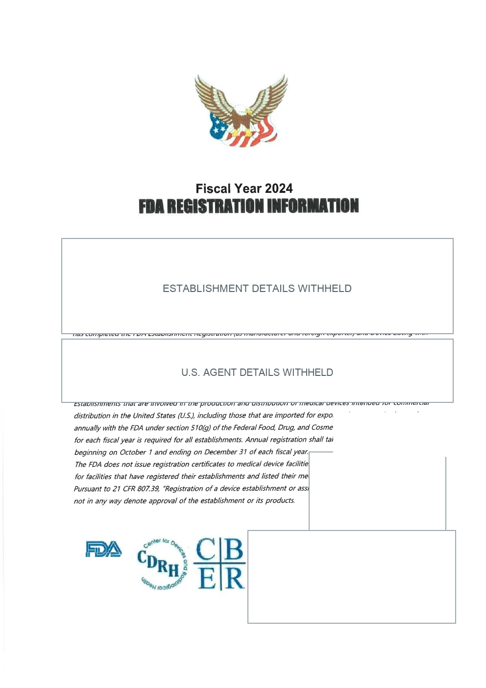 FDA establishment registration information preview