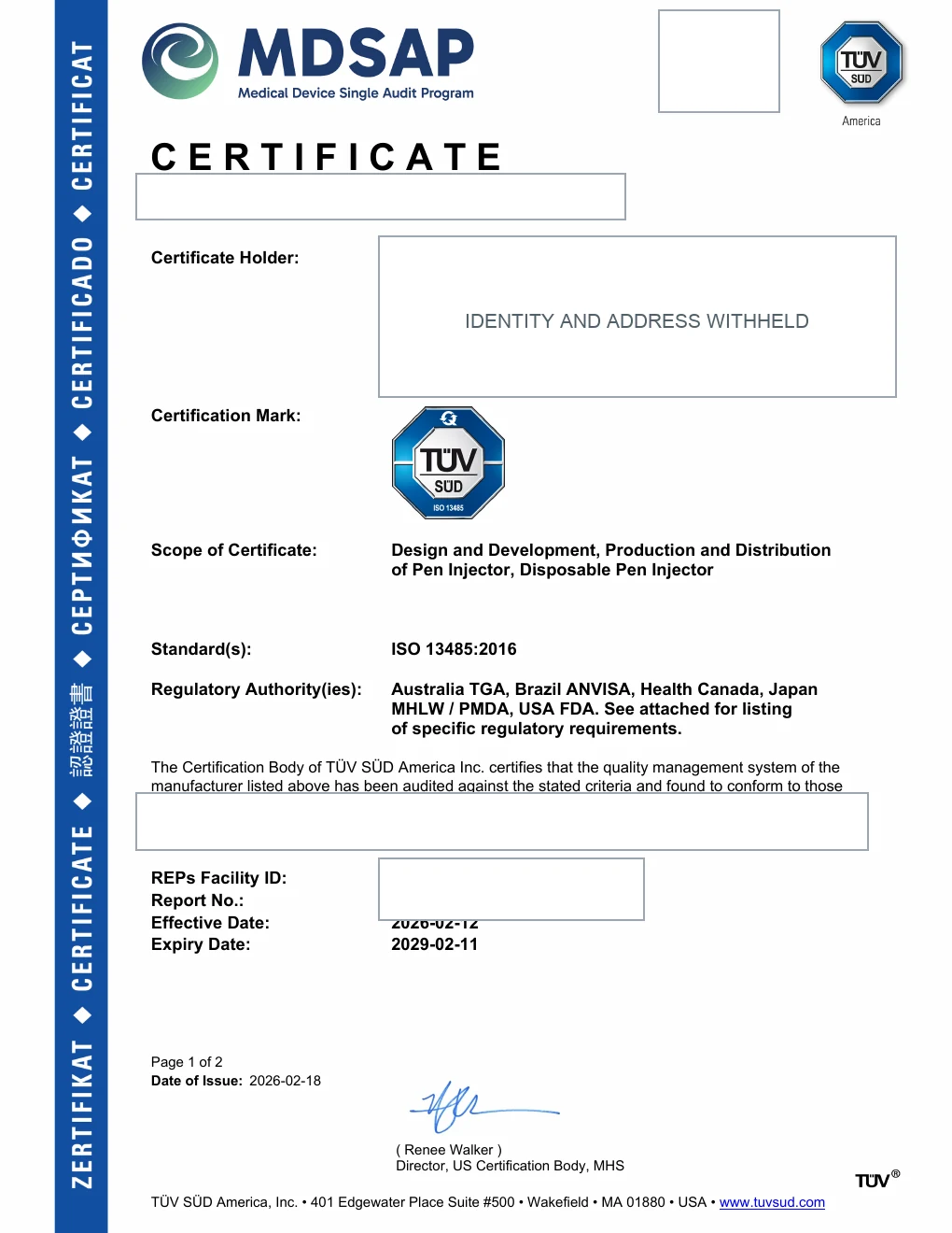 MDSAP and ISO 13485 certificate preview