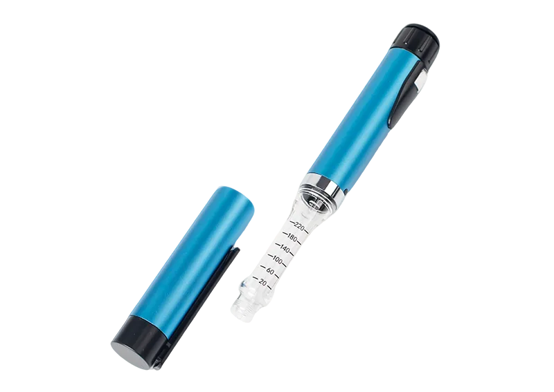 Reusable pen injector opened to show its cartridge holder